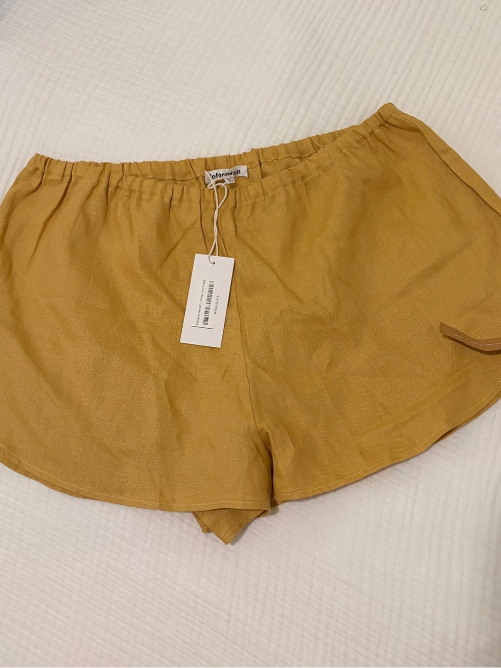 Reformation Mustard Linen-Blend Shorts